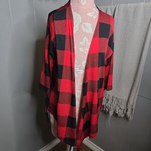 Red and Black Buffalo Plaid Open Cardigan